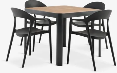 SIRDAL L91 stol tvrdo drvo + 4 NANNESTAD stolice tamnosiva