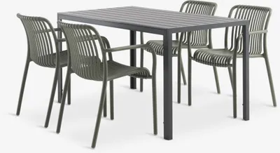 JERSORE D140 stol crna + 4 NABBEN stolice maslinasto zelena