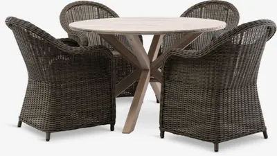 FUGLSAND Ø120 stol od tvrdog drveta + 4 GAMMELBY stolica siv