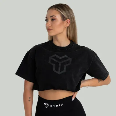 Ženska majica CropTop Washed Black - STRIX