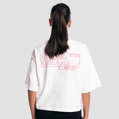 Ženska majica Girls Club Boxy White - GymBeam