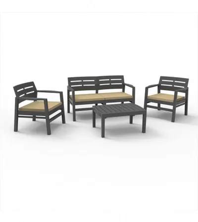 PRO GARDEN Garnitura Java sa jastucima Moka (STO+2 STOLICE+SOFA)