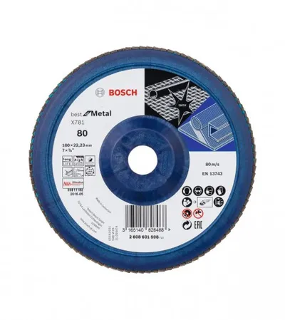 BOSCH Ploča lamelna za metal 180x22,23mm P80 2608601508