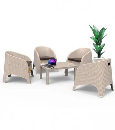 VIOLET Set sto + 4 stolice sa podmetačima bež OLIVIA 0839