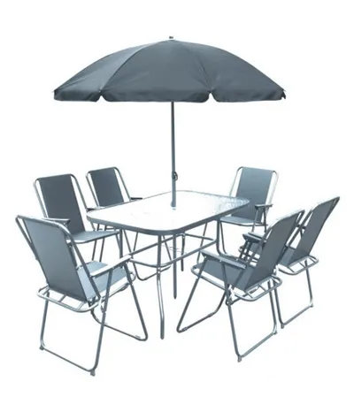 MASTER Vrtni set sto+ 6 stolica sa suncobranom 17916-1 sivi