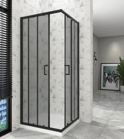 MASTER Tuš komplet 90x90x185+15cm crni profil JF-530-3TGY sivo mat