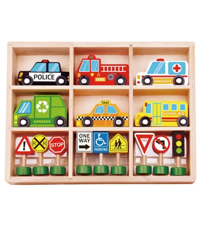 TOOKY TOY Igračka set drvenih autića i znakova TKF050