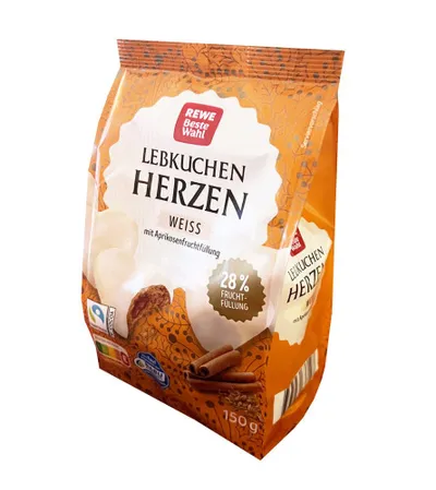REWE Medeno srce punjeno kajsijom preliveno bijelom čokoladom 150g