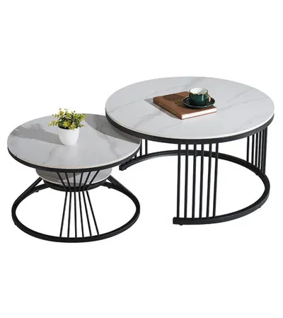 MASTER Stolovi okrugli dekorativni set 2/1 Mramor crni-bijeli 670-WH