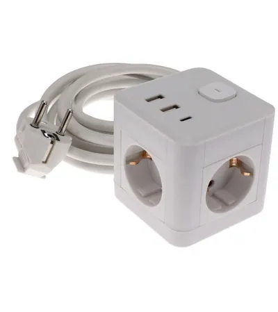 MASTER Kabal produžni 5m 3-izlaza+2xUSB+C kocka GES-364A