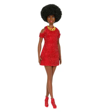 MATTEL Igračka BARBIE sa afro frizurom u crvenoj haljini
