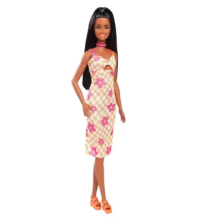 MATTEL Igračka lutka Barbie sa dugom crnom kosom u cvijetnoj haljini HYT91-9796