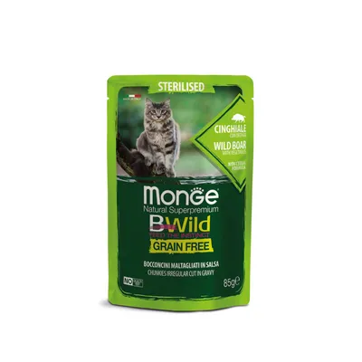 Monge Bwilde Sterilised Grain Free Divlji vepar sa povrćem hrana za sterilisane mačke u umaku 85 gr