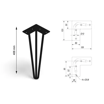 Noge za stol sa tri šipke H=406 mm.(set 4 komada)