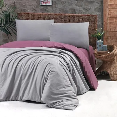 Posteljina set 200x200cm siva/ljubičasta sa dvije jastučnice