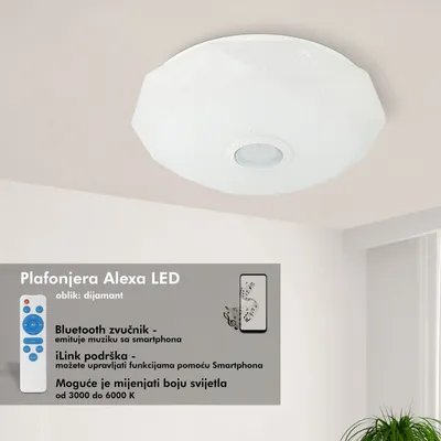E-light Plafonjera sa zvucnikom LED E-light Alexa dijamant