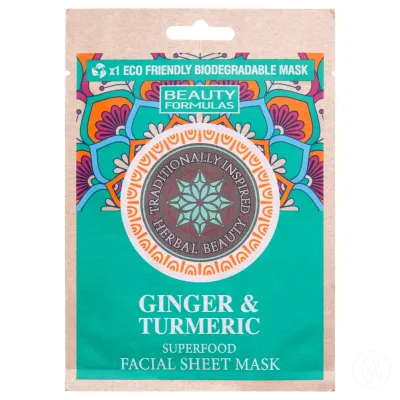 Beauty Formulas Sheet maska za lice i tijelo, Đumbir, Kurkuma