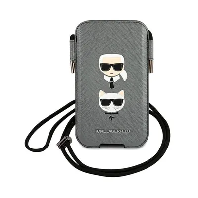 Karl Lagerfeld Originalna torbica Saffiano Ikonik Karl&Choupette head KLHCP12MOPHKCG 6,1", Siva