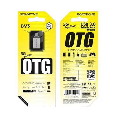 Borofone USB adapter Type-C, Sivi