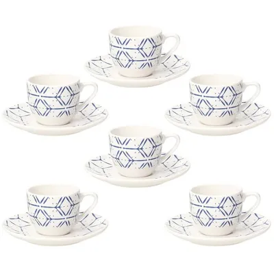 Tognana Set šoljica i tanjurića za kavu Metropolis Down Town ME085015669, 6 komada, 90 ml, Plavo-bijeli