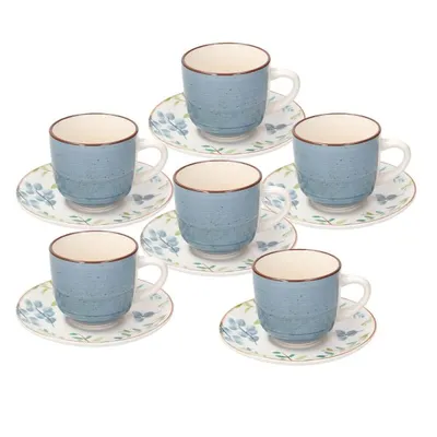Tognana Set šoljica i tanjirića za čaj Metropolis Gaia ME185025637, 6 komada, 250 ml, Plavo-bijeli