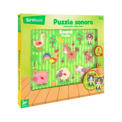 GLOBO Drvene puzzle sa zvukom životinje, Šarene