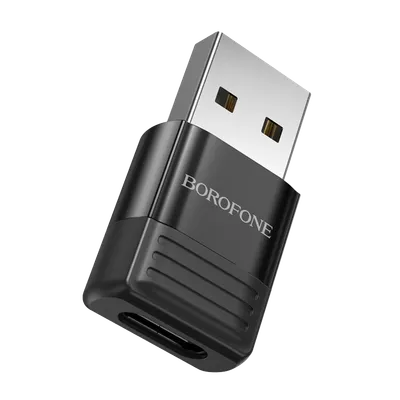 Borofone USB adapter BV18 USB male to Type-C female, USB2.0 adapter, Crni