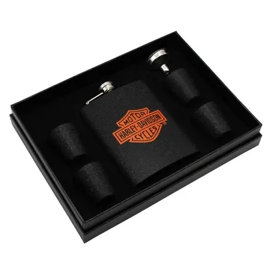 Poklon set Pljoska, 4 čašice + lijevak Harley Davidson, 240ml, Crni