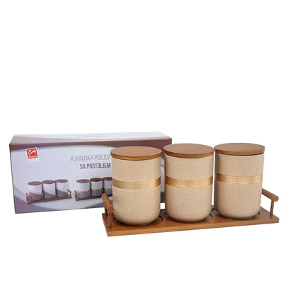 Sigma Set kuhinjskog pribora sa stalkom JY-241625-3, 730ml, 3 dijela, Bež-zlatna boja