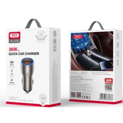 XO Auto Punjač CC52 + Lightning Kabel 36W, Sivi