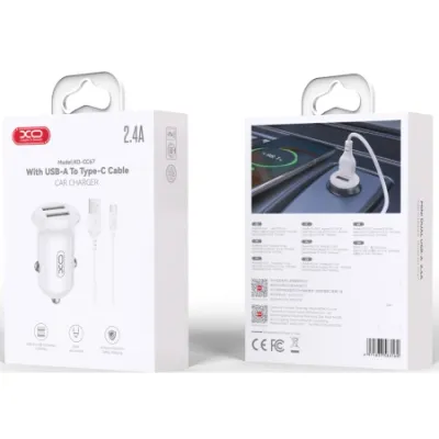 XO Auto Punjač CC67 + Type-C Kabel, Bijeli