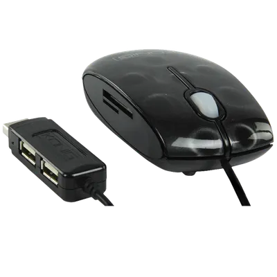 KONIG Optički miš CMP-MOUSE HUB10, 800dpi + 2 x USB HUB, Čitač kartica, Crni