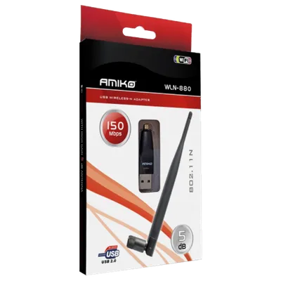 AMIKO Wi-Fi mrežna kartica WLN-880, USB, 2.4 GHz, 5 dB, 150 Mbps