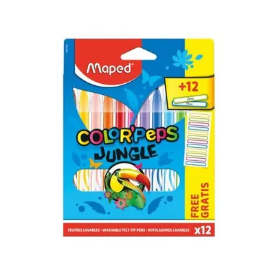 Maped Flomasteri Jungle, 12 komada + 12 Naljepnica