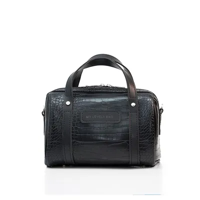 Lovely Bag GIGI - crno kroko - Srebro