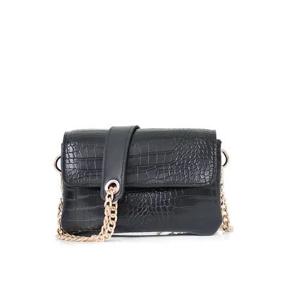 Lovely Bag Letter Baby - Kroko Crna Torba, Zlatni Metal