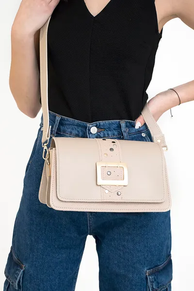 Lovely Bag Janis - Tamno Bež Torba, Crni Metal