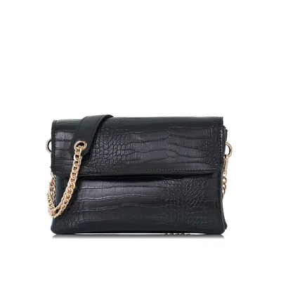 Lovely Bag Letter - Kroko Crna Torba, Zlatni Metal