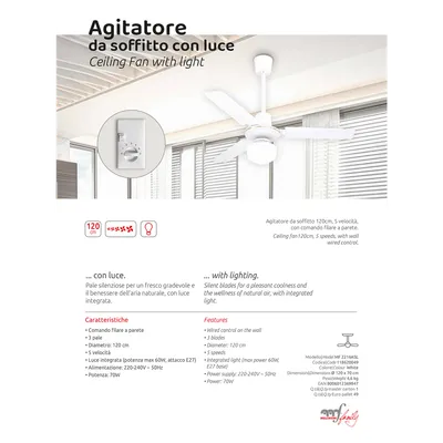 MELCHIONI family MF 2216ASL Ventilator stropni sa rasvjetom, 70W, Bijeli