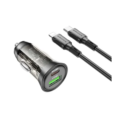 Borofone auto punjač BZ26A Type-C to iPhone PD43W USB + Type-C, 1m kabal, transparent black