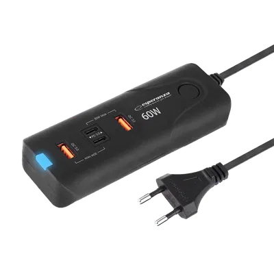 Esperanza USB punjač 2x Type-C + 2x USB-A 60W PD + QC 3.0