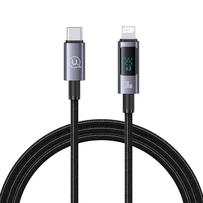Usams USB kabl US-SJ672, Tip-C na Lightning, 30W, Crni