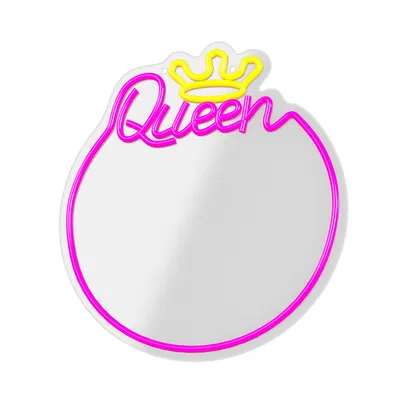 Neon LED ogledalo FMNE04, Queen, Bijelo-roze