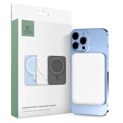 Tech Protect Magsafe eksterna baterija PB10 Lifemag, 5000 mAh, Bijela