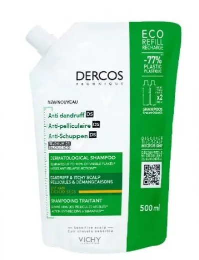 Vichy Dercos Šampon protiv peruti za suhu kosu, 500ml, Refill pakovanje