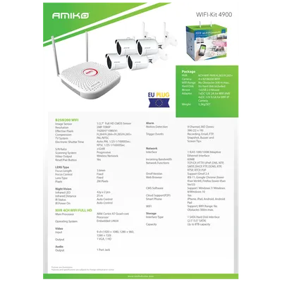 Amiko Home, Set za video nadzor, 2 Mpixel, 4 x bullet cam., 9 ch, WiFi, WIFI KIT-4900