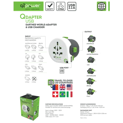 q2power, Adapter, Strujni, Univerzalni, USB, QDAPTER USB