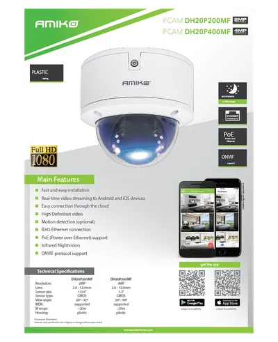 Amiko Home, Kamera IP 4 MP, PoE, 1/3" CMOS, HD Lens 2.8 - 12mm, DH20P400MF