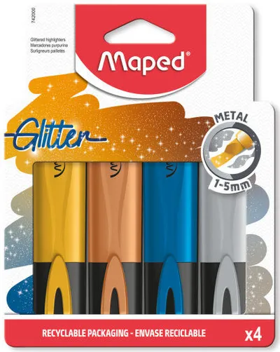 Tekstmarkeri 4/1 metal GLITTER MAPED
