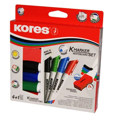 Kores Marker za tablu, 4 komada + Brisač